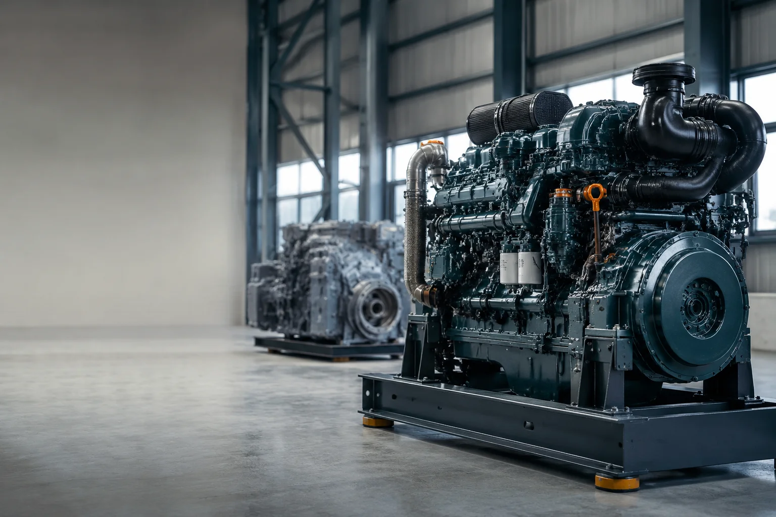 Motor diésel de servicio pesado en un taller industrial