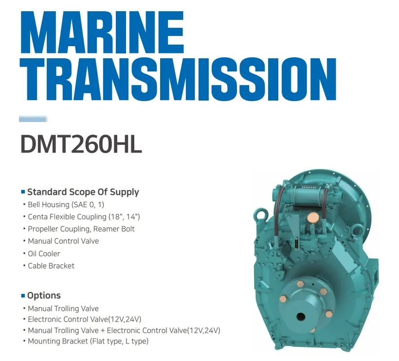 Transmisión marina confiable con diseño de caja de cambios coreana de alto rendimiento Dmt260hl